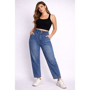 Universal Thread Womens High Rise Paperbag Waist Tapered Jeans Medium Wash Denim